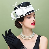 preiswerte Partyhut-Fascinatoren Flachs Feder Sonnenhut Sinamay-Hut Hochzeit Casual Melbourne-Cup Cocktail Royal Astcot Elegant Britisch Mit Kopfschmuck Kopfbedeckung