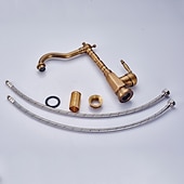 cheap Classical-Bathroom Sink Faucet Copper/Centerset Basin Faucet Single Handle One Hole Bath Taps Contain with Cold and Hot Water