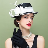 preiswerte Partyhut-Fascinatoren Flachs Feder Sonnenhut Sinamay-Hut Hochzeit Casual Melbourne-Cup Cocktail Royal Astcot Elegant Britisch Mit Kopfschmuck Kopfbedeckung