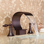 economico Multiforo-rubinetto del lavandino del bagno diffuso, due maniglie tre fori, rubinetti da bagno in bronzo lucidato a cascata in ottone