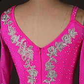 cheap Ballroom Dancewear-Ballroom Dance Dress Appliques Crystals / Rhinestones Women&#039;s Performance Long Sleeve Chinlon Organza