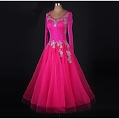 cheap Ballroom Dancewear-Ballroom Dance Dress Appliques Crystals / Rhinestones Women&#039;s Performance Long Sleeve Chinlon Organza