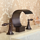 economico Multiforo-rubinetto del lavandino del bagno diffuso, due maniglie tre fori, rubinetti da bagno in bronzo lucidato a cascata in ottone
