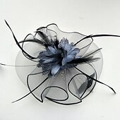 preiswerte Faszinator-Tüll-/Feder-/Netz-Fascinator, Kentucky-Derby-Hut/Kopfbedeckung mit Blumenmuster, 1 Stück, Hochzeit/besonderer Anlass/Pferderennen-Kopfbedeckung