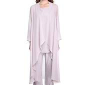 abordables Costumes-pantalons pour maman-Combinaison  Tailleur Mère de la Mariée Robe de Mariage Invitée Élégante Grande Taille Col Bateau Longueur au Sol Chiffon Sans Manches oui Wrap Inclus de Couleur Unie taille sur mesure gratuite
