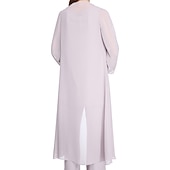 abordables Costumes-pantalons pour maman-Combinaison  Tailleur Mère de la Mariée Robe de Mariage Invitée Élégante Grande Taille Col Bateau Longueur au Sol Chiffon Sans Manches oui Wrap Inclus de Couleur Unie taille sur mesure gratuite