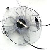 preiswerte Faszinator-Tüll-/Feder-/Netz-Fascinator, Kentucky-Derby-Hut/Kopfbedeckung mit Blumenmuster, 1 Stück, Hochzeit/besonderer Anlass/Pferderennen-Kopfbedeckung