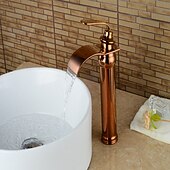 abordables Classiques-robinet de lavabo de salle de bain en laiton, robinets de bain à une poignée en or rose cascade avec eau chaude et froide
