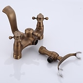 abordables Grifería para bañera-mezclador de agua fría/caliente con patas de garra acabado en cobre antiguo montado en la pared con grifo de ducha de mano 2 manijas cruzadas con caño de bañera estilo vintage