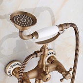 abordables Grifería para bañera-mezclador de agua fría/caliente con patas de garra acabado en cobre antiguo montado en la pared con grifo de ducha de mano 2 manijas cruzadas con caño de bañera estilo vintage