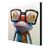 abordables Peintures animaux-peinture à l&#039;huile toile mur art décoration grenouille mignonne avec des lunettes pour la décoration intérieure peinture sans cadre ou encadrée illustration pour salon décor de chambre d&#039;enfants