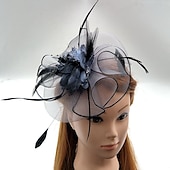 preiswerte Faszinator-Tüll-/Feder-/Netz-Fascinator, Kentucky-Derby-Hut/Kopfbedeckung mit Blumenmuster, 1 Stück, Hochzeit/besonderer Anlass/Pferderennen-Kopfbedeckung