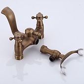 abordables Grifería para bañera-mezclador de agua fría/caliente con patas de garra acabado en cobre antiguo montado en la pared con grifo de ducha de mano 2 manijas cruzadas con caño de bañera estilo vintage