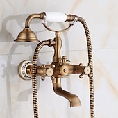 abordables Grifería para bañera-mezclador de agua fría/caliente con patas de garra acabado en cobre antiguo montado en la pared con grifo de ducha de mano 2 manijas cruzadas con caño de bañera estilo vintage