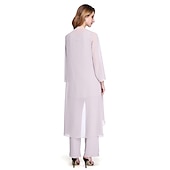 abordables Costumes-pantalons pour maman-Combinaison  Tailleur Mère de la Mariée Robe de Mariage Invitée Élégante Grande Taille Col Bateau Longueur au Sol Chiffon Sans Manches oui Wrap Inclus de Couleur Unie taille sur mesure gratuite