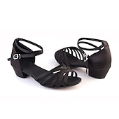 cheap Kids Dance Shoes-Girls&#039; Ballroom Dance Shoes - Tan Satin Strappy Latin Dance Sandals with Low Heel and Ankle Strap