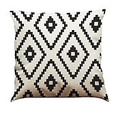 cheap Geometric Style-Set of 5 Solid Colored Floral Plaid  Natural / Organic Pillow Cover , Casual Retro Traditional / Classic Throw Pillow Outdoor Cushion for Sofa Couch Bed Chair 45*45CM Black White
