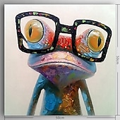 abordables Peintures animaux-peinture à l&#039;huile toile mur art décoration grenouille mignonne avec des lunettes pour la décoration intérieure peinture sans cadre ou encadrée illustration pour salon décor de chambre d&#039;enfants