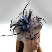 preiswerte Faszinator-Tüll-/Feder-/Netz-Fascinator, Kentucky-Derby-Hut/Kopfbedeckung mit Blumenmuster, 1 Stück, Hochzeit/besonderer Anlass/Pferderennen-Kopfbedeckung