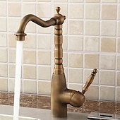 economico Rubinetti per lavello-miscelatore lavello da cucina rubinetto tradizionale, rubinetti da cucina rotanti a 360 ° in ottone antico stile retrò monocomando un foro con tubo dell&#039;acqua calda e fredda