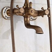 abordables Grifería para bañera-mezclador de agua fría/caliente con patas de garra acabado en cobre antiguo montado en la pared con grifo de ducha de mano 2 manijas cruzadas con caño de bañera estilo vintage