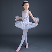 billige Ballettdrakt-Ballett Kjole Blonder Krystall / Rhinestone Strå Ytelse Ermeløs Høy Spandex Tyll