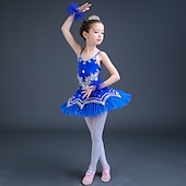 billige Ballettdrakt-Ballett Kjole Blonder Krystall / Rhinestone Strå Ytelse Ermeløs Høy Spandex Tyll
