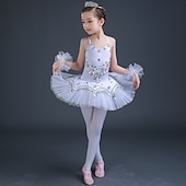 billige Ballettdrakt-Ballett Kjole Blonder Krystall / Rhinestone Strå Ytelse Ermeløs Høy Spandex Tyll