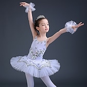 billige Ballettdrakt-Ballett Kjole Blonder Krystall / Rhinestone Strå Ytelse Ermeløs Høy Spandex Tyll