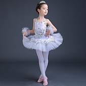 billige Ballettdrakt-Ballett Kjole Blonder Krystall / Rhinestone Strå Ytelse Ermeløs Høy Spandex Tyll