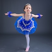 billige Ballettdrakt-Ballett Kjole Blonder Krystall / Rhinestone Strå Ytelse Ermeløs Høy Spandex Tyll