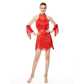 olcso Latin tánc ruházat-latin táncruha rojtos bojt kristályok / strassz női előadás ujjatlan magas spandex