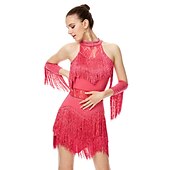 olcso Latin tánc ruházat-latin táncruha rojtos bojt kristályok / strassz női előadás ujjatlan magas spandex