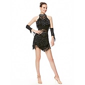 olcso Latin tánc ruházat-latin táncruha rojtos bojt kristályok / strassz női előadás ujjatlan magas spandex