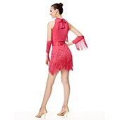 olcso Latin tánc ruházat-latin táncruha rojtos bojt kristályok / strassz női előadás ujjatlan magas spandex