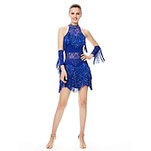 olcso Latin tánc ruházat-latin táncruha rojtos bojt kristályok / strassz női előadás ujjatlan magas spandex