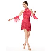 olcso Latin tánc ruházat-latin táncruha rojtos bojt kristályok / strassz női előadás ujjatlan magas spandex