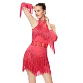 olcso Latin tánc ruházat-latin táncruha rojtos bojt kristályok / strassz női előadás ujjatlan magas spandex
