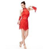 olcso Latin tánc ruházat-latin táncruha rojtos bojt kristályok / strassz női előadás ujjatlan magas spandex