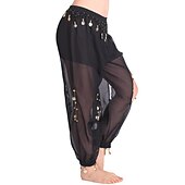 abordables Tenues de danse du ventre-Danse du ventre Pantalon Pendentif Femme Utilisation Taille haute Mousseline de soie