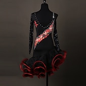olcso Latin tánc ruházat-tánc salsa latin tánc ruha kristályok / strassz női edzés előadás hosszú ujjú spandex organza