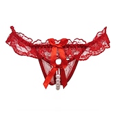 cheap Sexy Lingerie-Women&#039;s Beaded Mesh Hole Sexy Jacquard G-strings &amp; Thongs Panties Micro-elastic Mid Waist Super Sexy Lace Red Floral / Home / Apparel &amp; Accessories Home Outfits