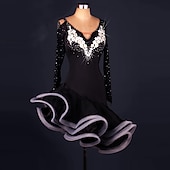 olcso Latin tánc ruházat-tánc salsa latin tánc ruha kristályok / strassz női edzés előadás hosszú ujjú spandex organza