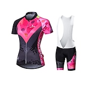 abordables Ensembles de vêtements pour femmes-Malciklo Femme Manches Courtes Maillot et Cuissard Avec Bretelles Velo Cyclisme Eté Elasthanne Lycra Polyester Rose + Blanc Violet Jaune Géométrique Britannique Grandes Tailles Vélo Maillot Collants