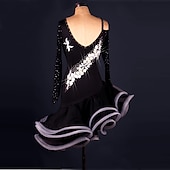 olcso Latin tánc ruházat-tánc salsa latin tánc ruha kristályok / strassz női edzés előadás hosszú ujjú spandex organza