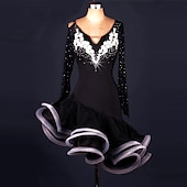 olcso Latin tánc ruházat-tánc salsa latin tánc ruha kristályok / strassz női edzés előadás hosszú ujjú spandex organza