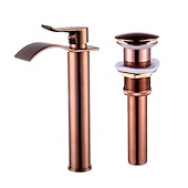 cheap Classical-Brass Bath Sink Faucet with Drain,Waterfall Rose Gold Tall Centerset Single Handle One Hole Bath Taps with Hot and Cold Water