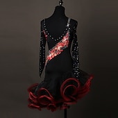 olcso Latin tánc ruházat-tánc salsa latin tánc ruha kristályok / strassz női edzés előadás hosszú ujjú spandex organza