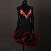olcso Latin tánc ruházat-tánc salsa latin tánc ruha kristályok / strassz női edzés előadás hosszú ujjú spandex organza