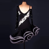 olcso Latin tánc ruházat-tánc salsa latin tánc ruha kristályok / strassz női edzés előadás hosszú ujjú spandex organza